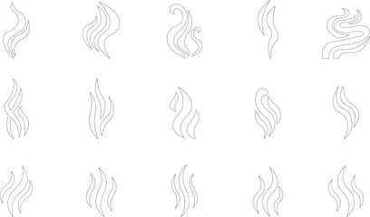 Aromas vaporize icon set trendy flat hand drawn line comic doodle. Smells vector, hot aroma air fragrance , stink or cooking steam symbols, smelling vapor, smoking or odors. cloud or wind silhouette.