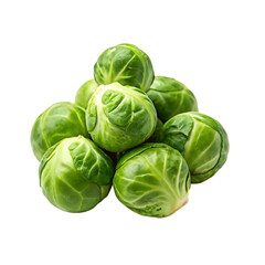Fresh green brussels sprouts piled together on a clean Transparent background