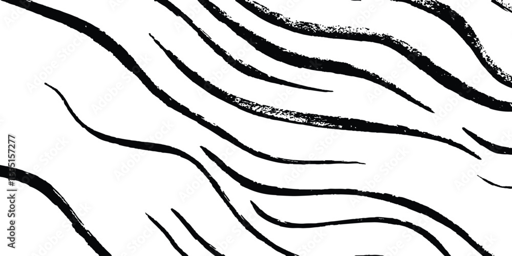Poster Black flowing wave lines on white and transparent background. Wave line art pattern white backgrounds drawing. Black and white waves. Modern vector background. Stylish texture with wavy stripes lines.