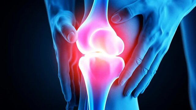 Knee Joint Pain Highlighted Anatomy with Hands for Medical Animation 3D Render