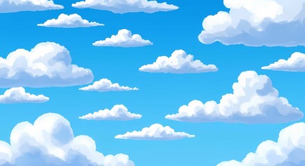 Bright Blue Sky with Fluffy White Clouds in Clear Weather