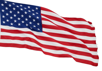 A United States flag, depicted with vibrant red, white, and blue colors