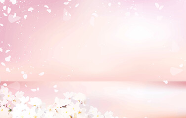 Full bloom sakura and pink backdrop vector design. Spring fairytale background. Pink japanese cherry blossom. Watercolor style texture. Delicate card. Elegant decoration. Fantasy pastel color