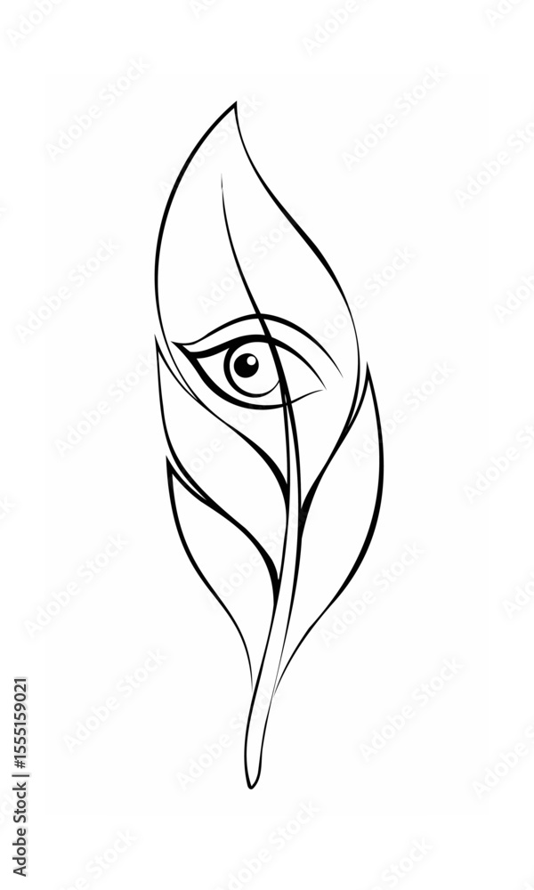 Aufkleber continous line drawing of an eye within a stylized feather shape on a background
