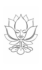Lotus flower with a serene face continous line handdrawn design on background blossom