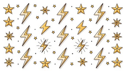 Lightning and star pattern on a white background