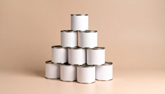 Tower of Glossy Paint Cans on Warm Beige