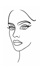 Continous line drawing of a woman's face with eyes nose lips on background female