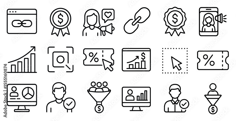 Poster set of icons for a computer program. the icons include a person with a mouse, a person with a camera