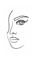 Continous line drawing of a woman's face profile showing eye nose lips on background