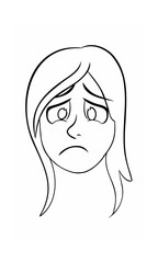 Handdrawn continous line of a sad woman's face with downcast eyes downturned mouth on