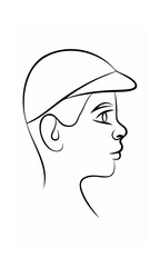 Continous line drawing of a person wearing a cap profile view on background face