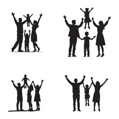 Happy Family Silhouettes in Four Diverse Poses Parents Day icon PNG