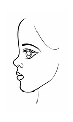 Continous line drawing of a woman's face profile with eye nose lips on background
