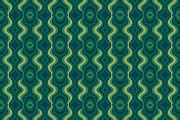 Seamless abstract pattern with mirrored fluid curves in deep green, teal, and navy hues. Ideal for...