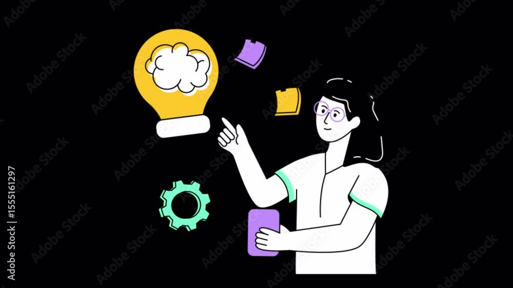 Poster brainstorming 2d animation on transparent background