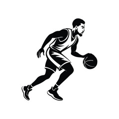 "Basketball Player Dribbling Silhouette Vector Art"