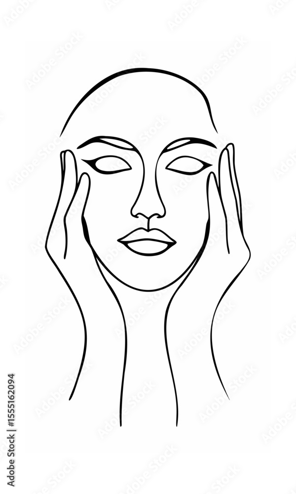 Aufkleber continous line drawing of a face with hands touching the cheeks on a background lineart