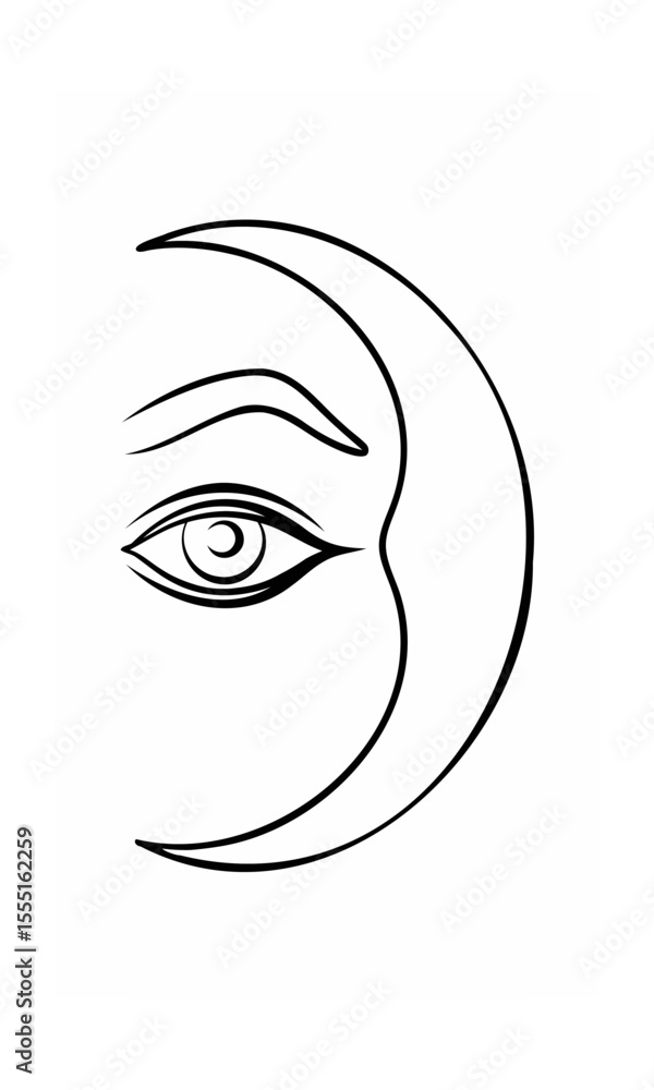 Poster handdrawn of an eye within a crescent moon shape on background continous
