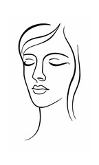 Handdrawn continous line of a woman's face with closed eyes flowing hair in on female