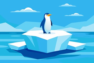 Solitary King Penguin Iceberg Ocean Climate Change