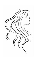 Continous line drawing of a woman's profile with flowing hair on a background face 1