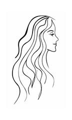 Naklejka premium Continous line of a woman's profile with long wavy hair on background face