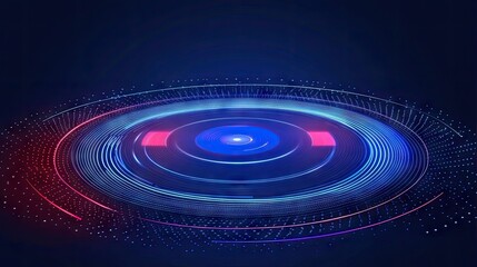 Fototapeta premium Abstract digital design with concentric circles and glowing lines.