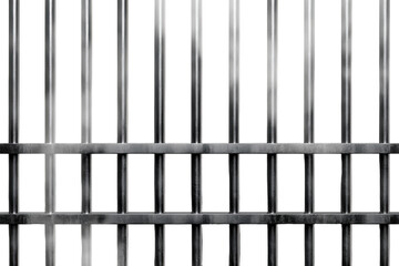 Stainless prison jail bars isolated on transparent background with fog for dramatic effect and emphasis