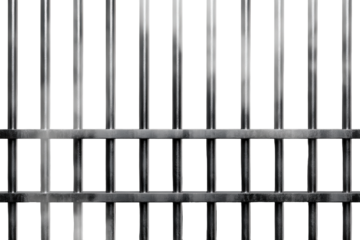 Stainless prison jail bars isolated on transparent background with fog for dramatic effect and emphasis