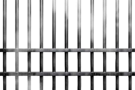 Stainless prison jail bars isolated on transparent background with fog for dramatic effect and emphasis
