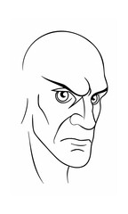 Handdrawn of a stern male face with a bald head intense gaze eyes