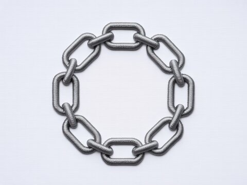 A circular chain link arrangement on a white background symbolizing strength unity and connection for concepts like teamwork and security