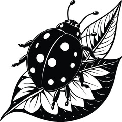 Black and white butterfly with a cute red ladybug vector illustration
