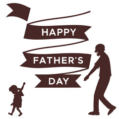 silhouette happy fathers day banner on white background