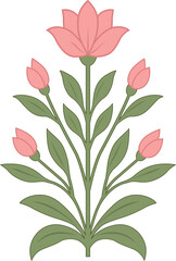 
Flat Vector Floral Illustration with Pink Stylized Flowers and Green Leaves. Botanical Flower vector Illustration.