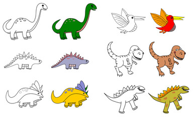set of dinosaurs for coloring with example
