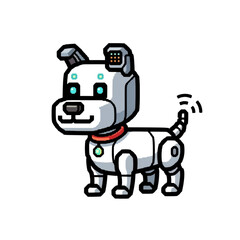 Fototapeta premium Cartoon robotic dog with digital features and red collar