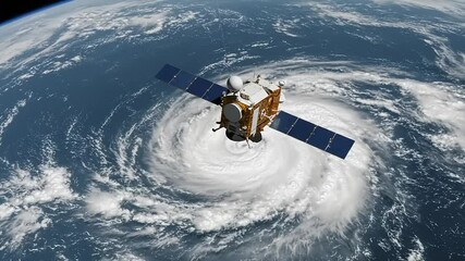 Satellite orbiting hurricane Earth.
