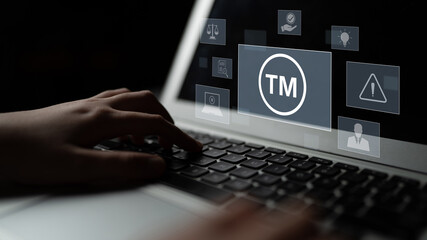 Trademark protection and legal compliance with TM icon, copyright law, patent check, intellectual...