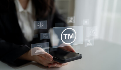 Trademark protection and legal compliance with TM icon, copyright law, patent check, intellectual property rights, and branding regulation enforcement Latch
