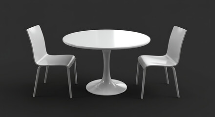 Modern Minimalist White Round Dining Table Set with Two Chairs