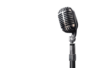 Retro microphone stands tall against a transparent background, capturing the essence of vintage audio equipment and performance style
