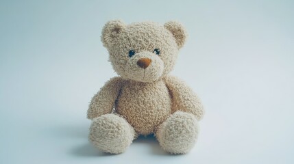 Obraz premium A light beige teddy bear sits on a plain background.