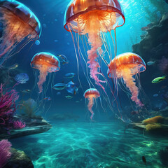 Digital Painting of Floating Jellyfish Lagoon: Architectural Visualization