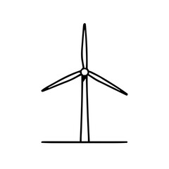 Detailed Minimalistic Wind Turbine Icon with Clean Black Line Vector Illustration on White Background