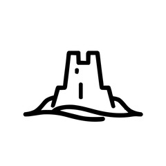 Detailed Illustration of a Minimalistic Sand Castle Icon with Clean Vector Lines and Bold Black Outlines Against a Crisp White Background