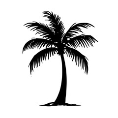 Modern Palm Tree Emblem as Subtle Line Vector Illustration with Bold Black Strokes on White Canvas