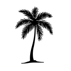 Refined Artistic Palm Tree Symbol as Line Vector Graphic with Solid Black Contours on Stark White Backdrop
