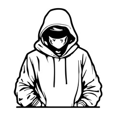 Minimalistic Black Line Vector Icon of a Robber on White Background with Bold, Clean Graphic Design